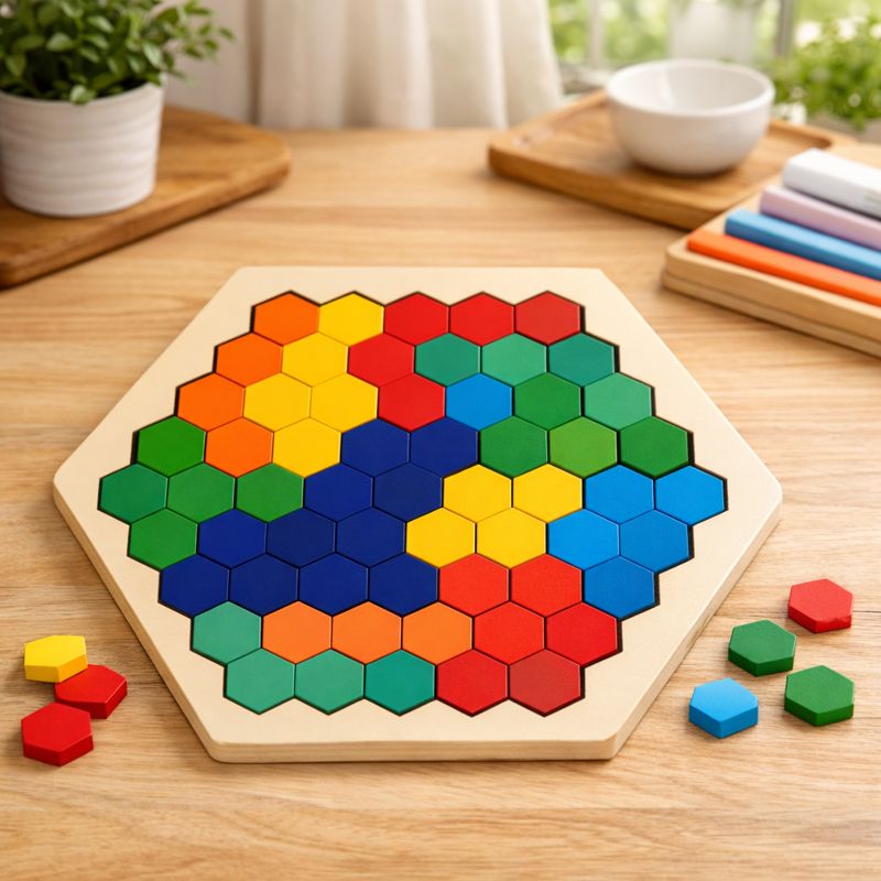 Wooden Hexagon Colour Puzzle for Problem Solving